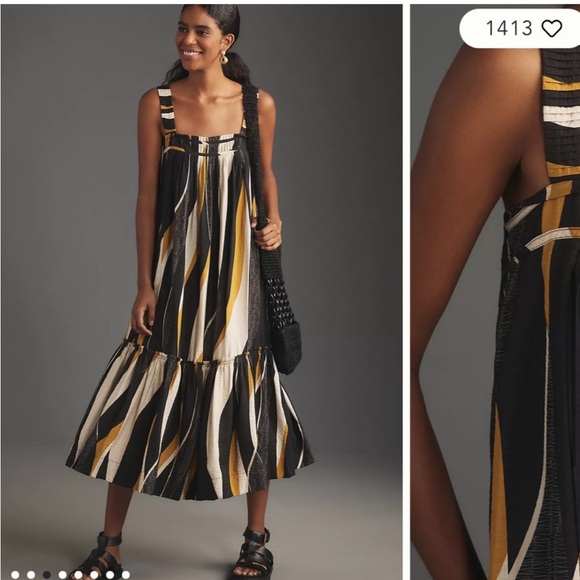 Anthropologie Square Neckline Flowy Midi Dress - Picture 2 of 9